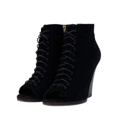 Product BURBERRY Suede Peep Toe Lace Up Booties Black