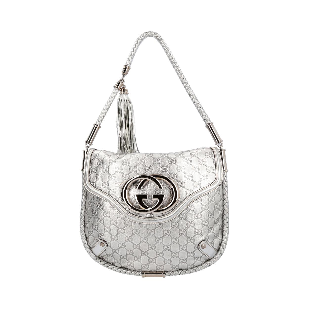 GUCCI Guccissima Britt Medium Shoulder Bag Silver | Luxity