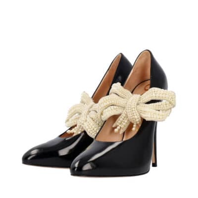 Product GUCCI Leather Elaisa Removable Pearl Bow Pumps Black