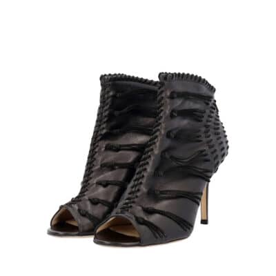 Product JIMMY CHOO Leather Strings Open Toe Ankle Boots Black