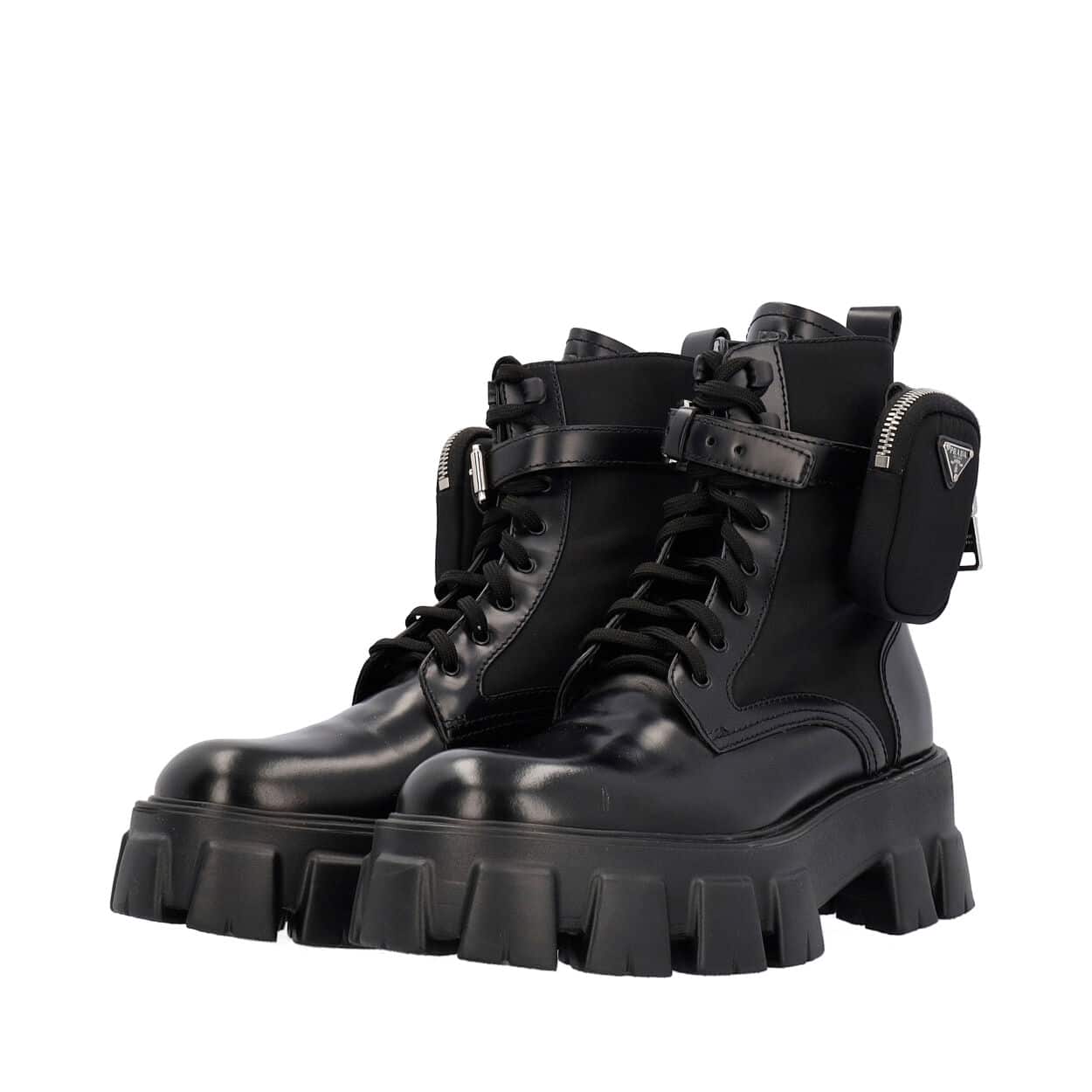 PRADA Leather/Re-Nylon Monolith Boots Black | Luxity