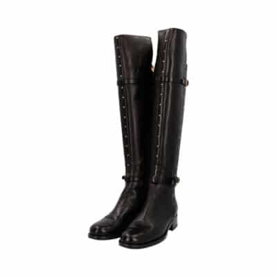 Product VALENTINO Leather Studded Scarpe Over The Knee Boots Black