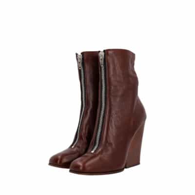 Product CELINE Leather Front Zip Wedge Boots Burgundy
