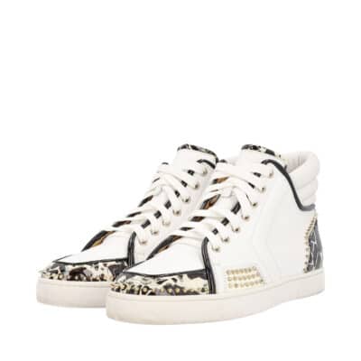 Product CHRISTIAN LOUBOUTIN Leather Marble Spikes High Top Sneakers White