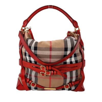 Product BURBERRY Leather/Check Medium Gosford Hobo Beige/Red