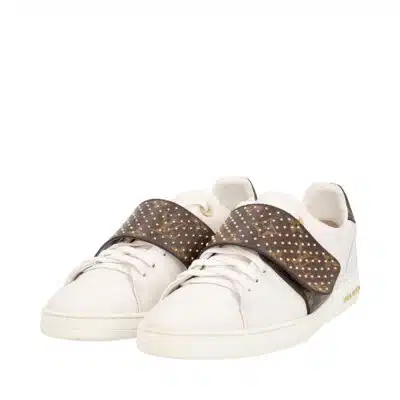 Pre-owned Louis Vuitton White/brown Monogram Canvas And Leather Studded  Frontrow Sneakers Size 38