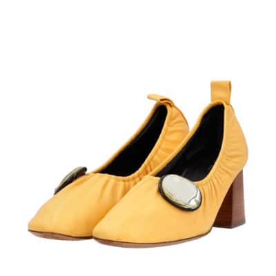 Product CELINE Leather Scrunch Ballerina Pumps Yellow