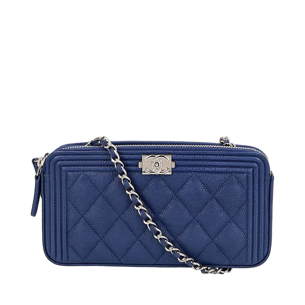 CHANEL Grained Leather Boy Clutch On Chain Blue | Luxity