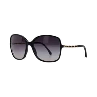 CHANEL Lambskin Square Chain Sunglasses 5210-Q Black 824439