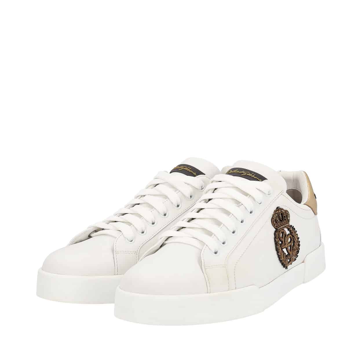 DOLCE & GABBANA Leather Crown Patch Portofino Sneakers White | Luxity