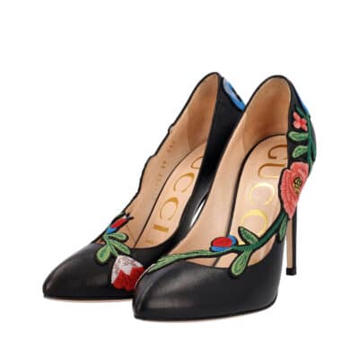 Product GUCCI Leather Flora Embroidered Ophelia Pumps Black