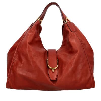 Product GUCCI Leather Large Stirrup Shoulder Bag Brick Red