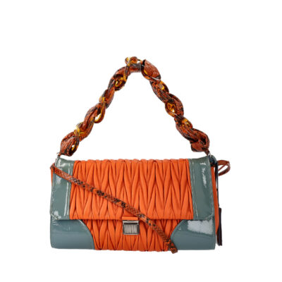 Product MIU MIU Leather Matelasse Amulet Project Flap Bag Orange/Blue