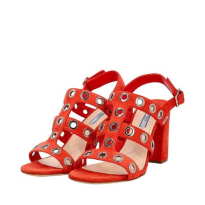 Product PRADA Suede Grommet Block Heel Sandals Red - S: 40 (6.5)