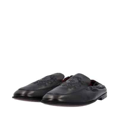 Product DOLCE & GABBANA Leather Embroidered Logo Loafers Black