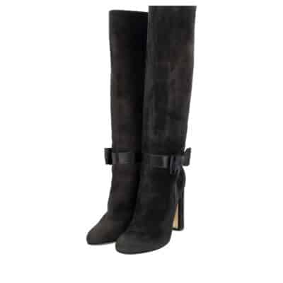 Product MOSCHINO Suede Bow Knee High Boots Black
