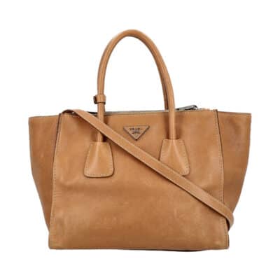 Product PRADA Leather Twin Pocket Top Handle Tote Caramel