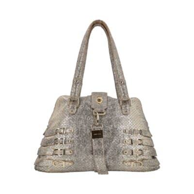 Product JIMMY CHOO Perforated Leather/Glitter Blanche Shoulder Bag Champagne