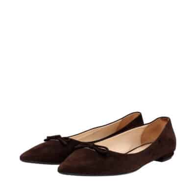 Product PRADA Suede Pointed Bow Ballerina Flats Brown
