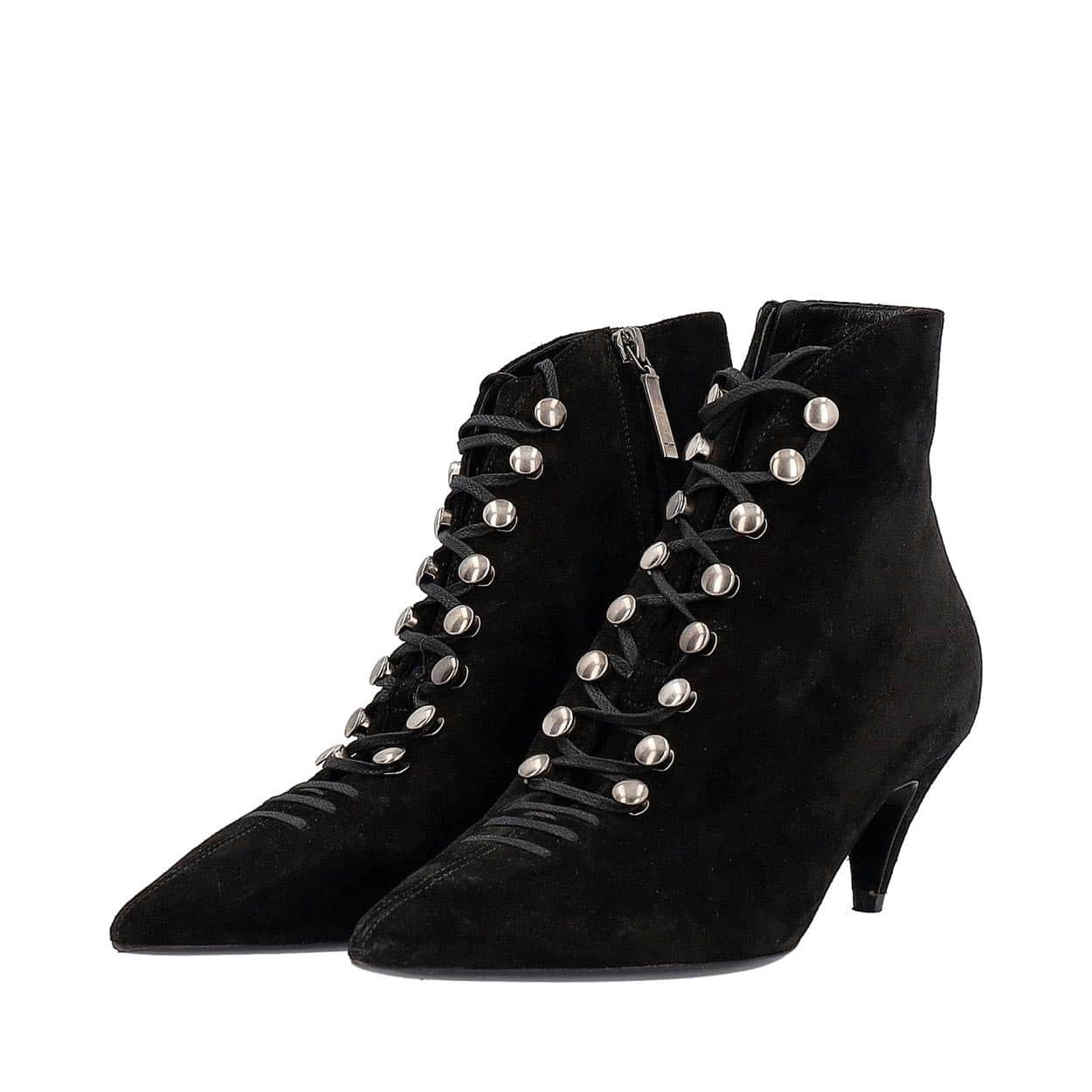 SAINT LAURENT Suede Lace Up Booties Black | Luxity