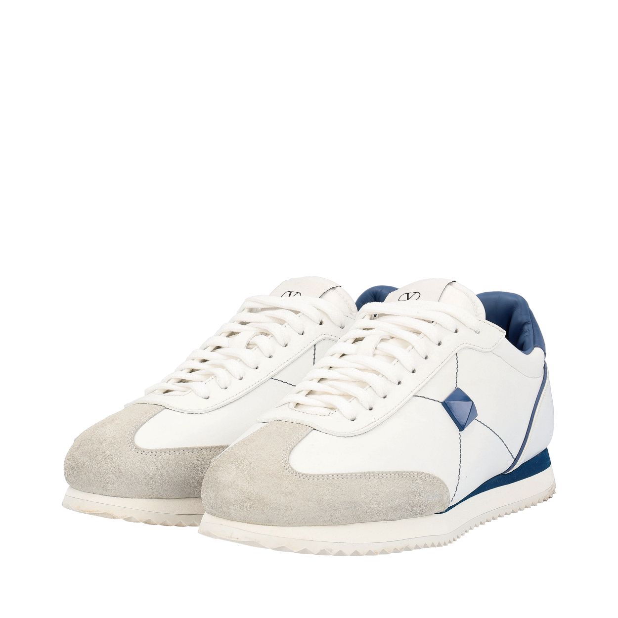 VALENTINO Leather/Suede Stud Around Sneakers White/Blue | Luxity