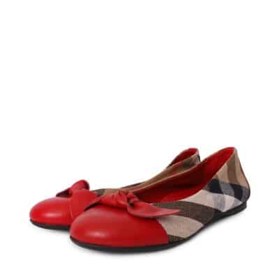 Product BURBERRY Kids Leather/Check Ballerina Flats Beige/Red