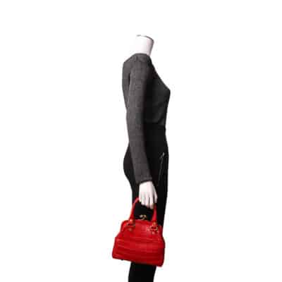 Product CELINE Vintage Croc Embossed Mini Top Handle Bag Red