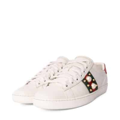 Product GUCCI Leather Ace Faux Pearl/Spike Sneakers White