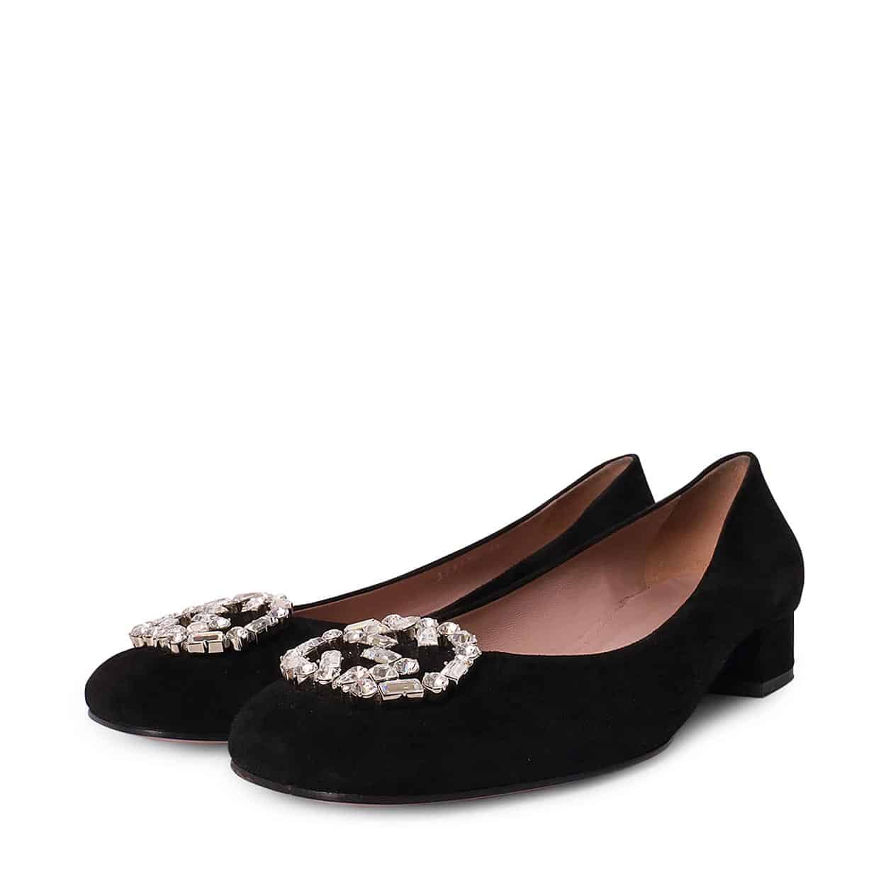 GUCCI Suede Crystal GG Pumps Black | Luxity