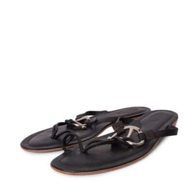 Product TOD'S Leather Silver Knot Thong Sandals Black