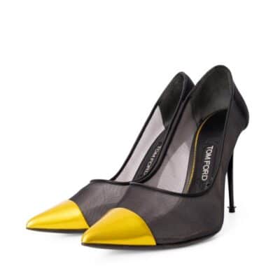 Product TOM FORD Mixed Mesh Pointy Toe Pumps Black/Yellow