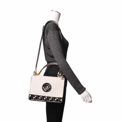 Product FENDI Leather/Velvet Kan I Logo Shoulder Bag White/Black