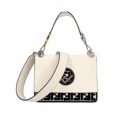 Product FENDI Leather/Velvet Kan I Logo Shoulder Bag White/Black