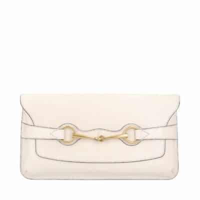 Product GUCCI Leather Horsebit Clutch Off White