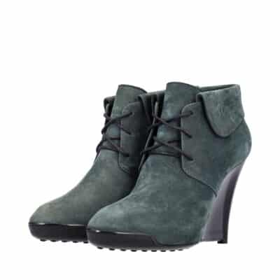 Product TOD'S Suede Wedge Lace Up Booties Green