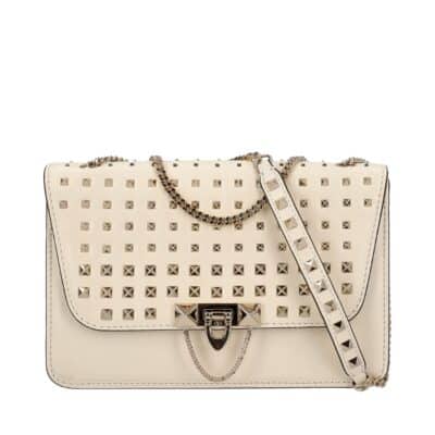 Product VALENTINO Leather Demilune Rockstud Small Bag Ivory